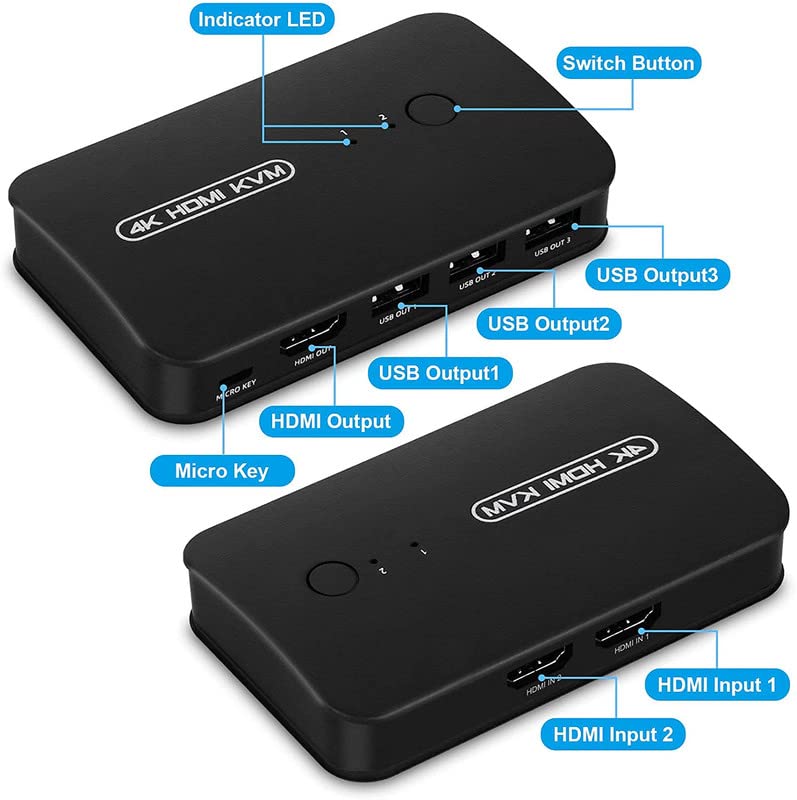 Hdmi Usb Kvm Switch Selector For Computers Share Keyboard Mouse Printer And One Hd K Monitor