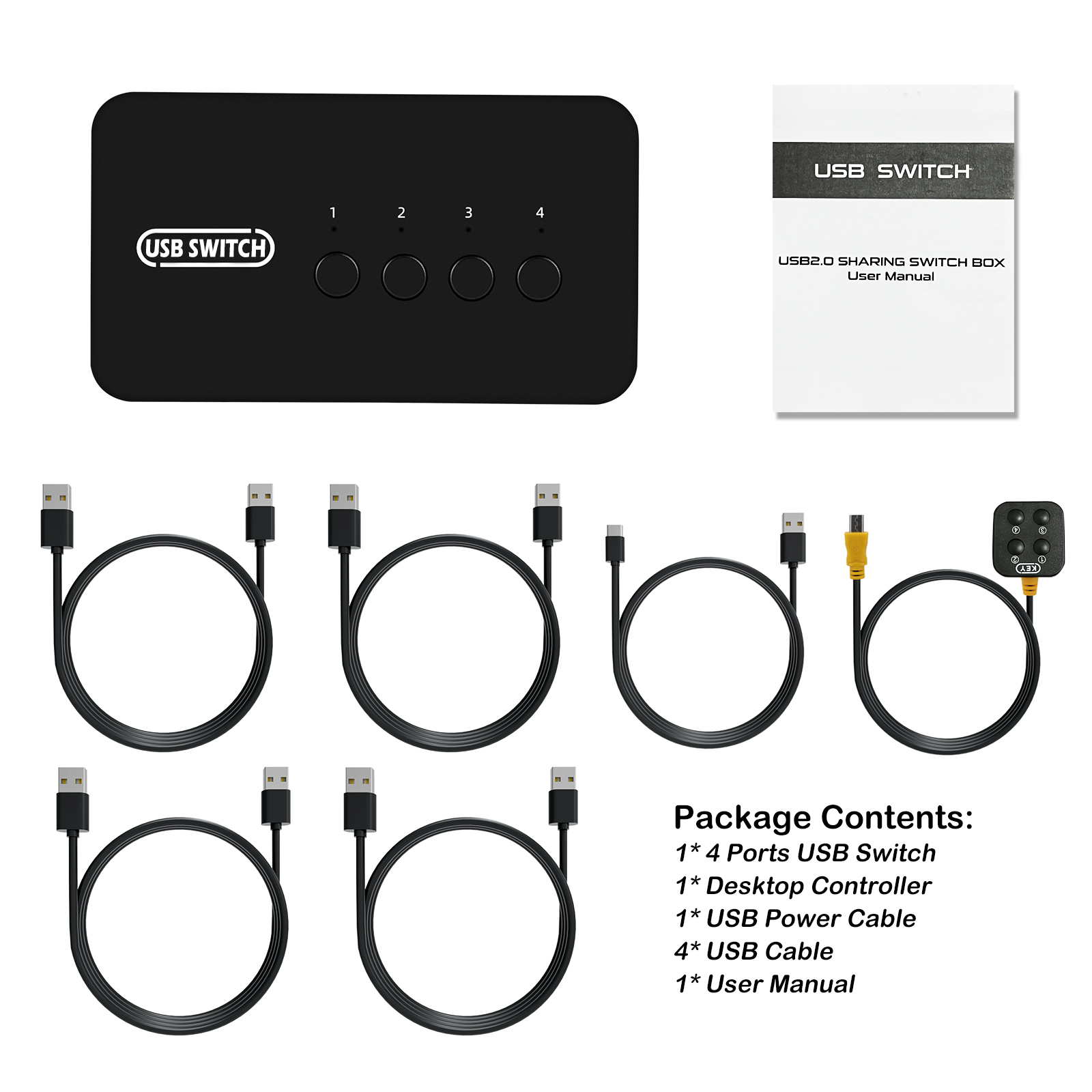 USB Switch Selector 4 Port, USB Switch Box 4 in 4 Out for 4 Computers ...